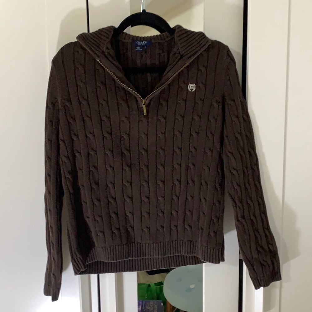 Chaps Brown Quarter Zip Cableknit Sweater